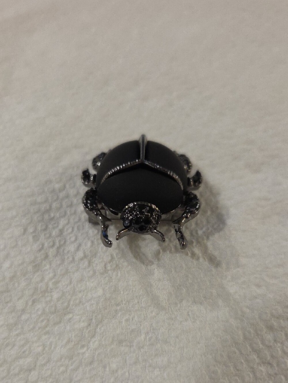 Black Beetle Brooch Pin - Matte Black with Gunmetal Accents - Picture 4 of 7